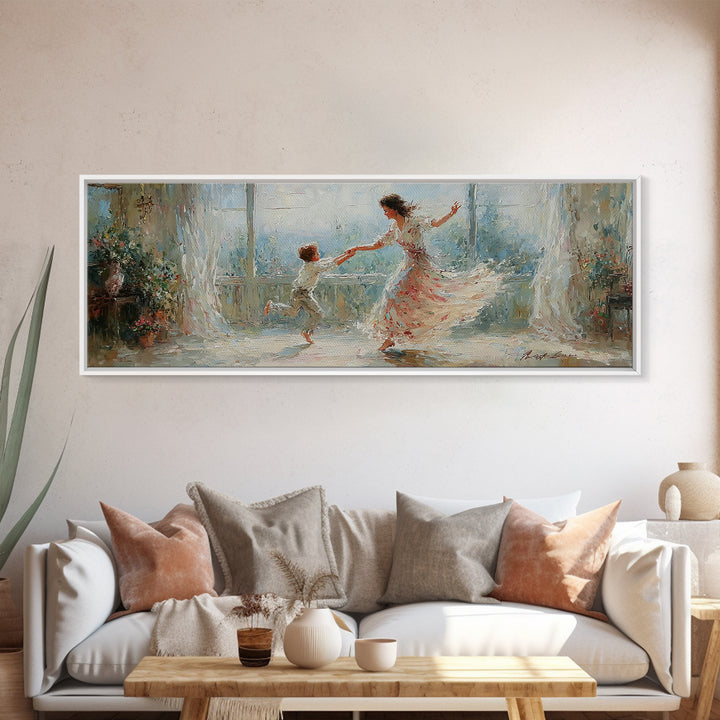 Mother And Child Dancing By Bright Window Wall Art, Impressionist Floral Room, Feminine Bedroom Decor, Gift For Mom, Fine Art Print