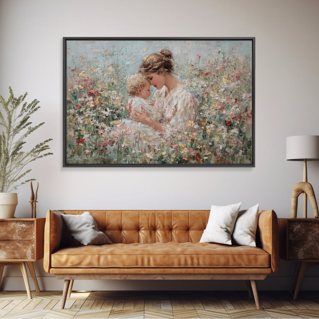 Impressionist Mother And Child In Blooming Garden Wall Art, Floral Nursery Decor, Fine Art Print, Gift For Mom, Home Decor