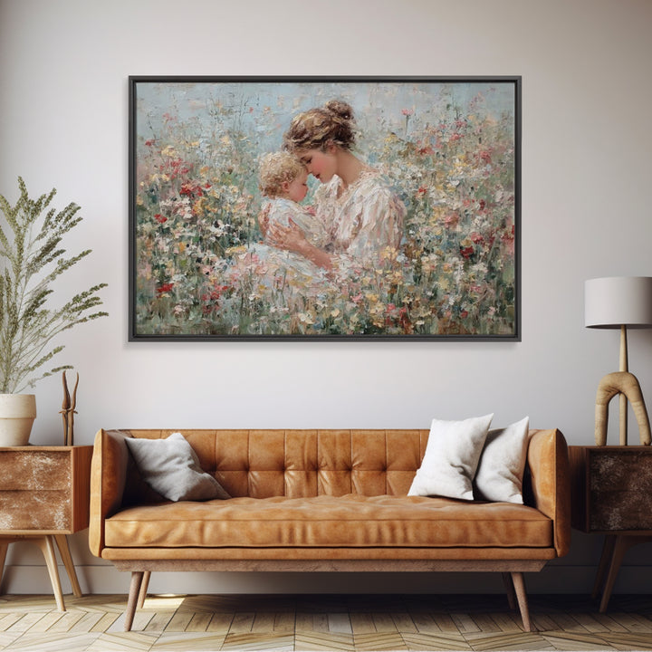 Impressionist Mother And Child In Blooming Garden Wall Art, Floral Nursery Decor, Fine Art Print, Gift For Mom, Home Decor