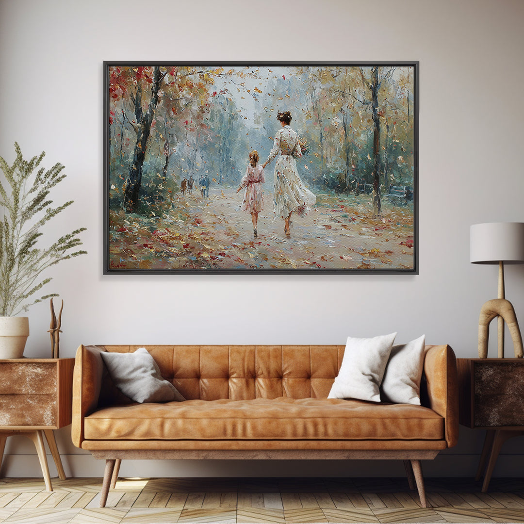 Mother And Daughter Strolling In Spring Park Wall Art, Impressionist Oil Painting Print, Feminine Home Decor, Gift For Mom