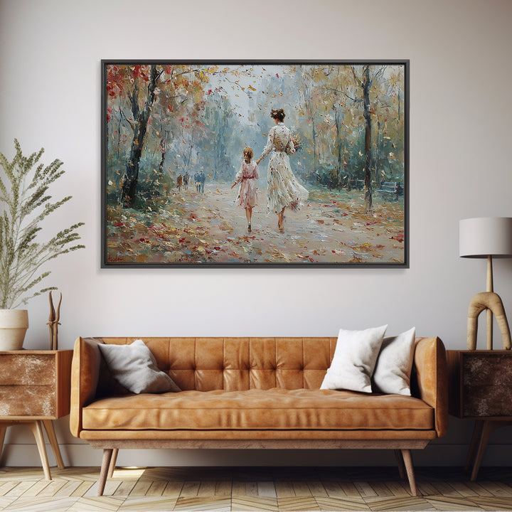Mother And Daughter Strolling In Spring Park Wall Art, Impressionist Oil Painting Print, Feminine Home Decor, Gift For Mom