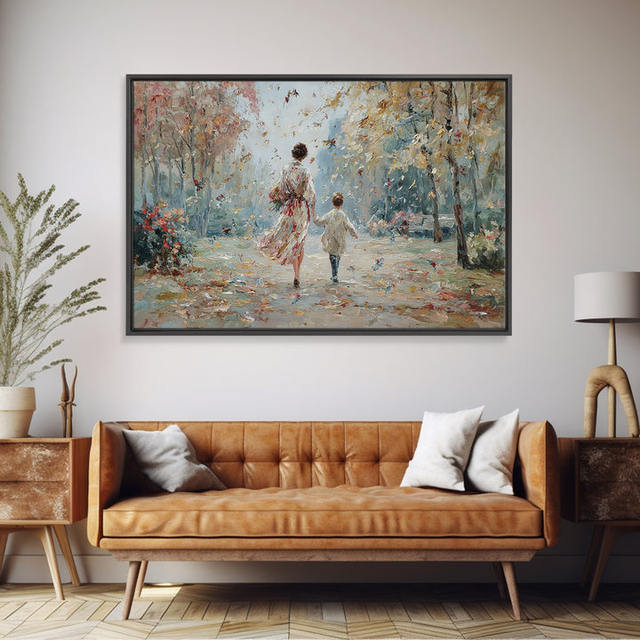 Mother And Child Autumn Park Walk Wall Art, Impressionist Painting Print, Feminine Living Room Decor, Housewarming Gift For Her