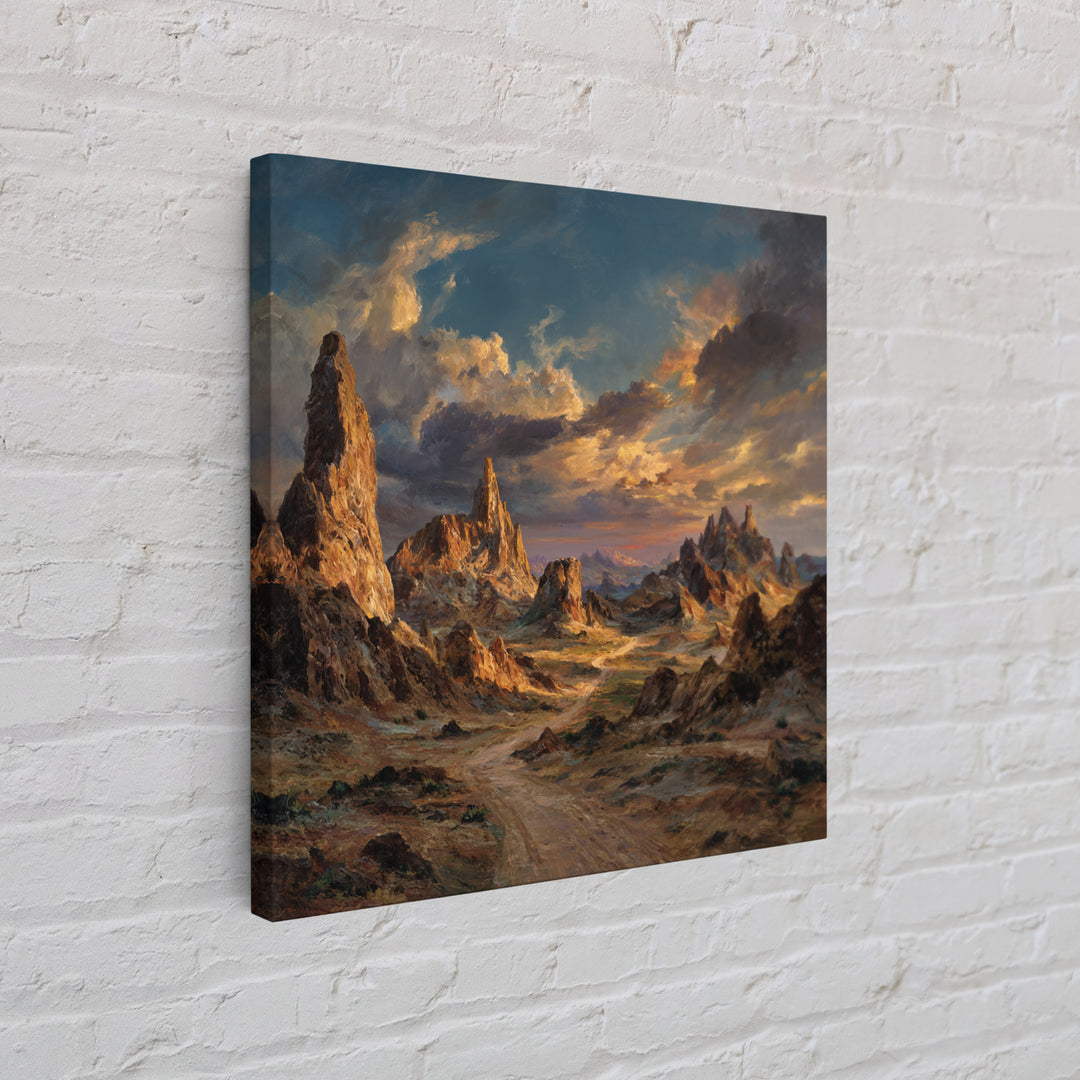 Dramatic Desert Mountain Landscape Wall Art, Western Sunset Canyon Painting Print, Modern Landscape Living Room Wall Art
