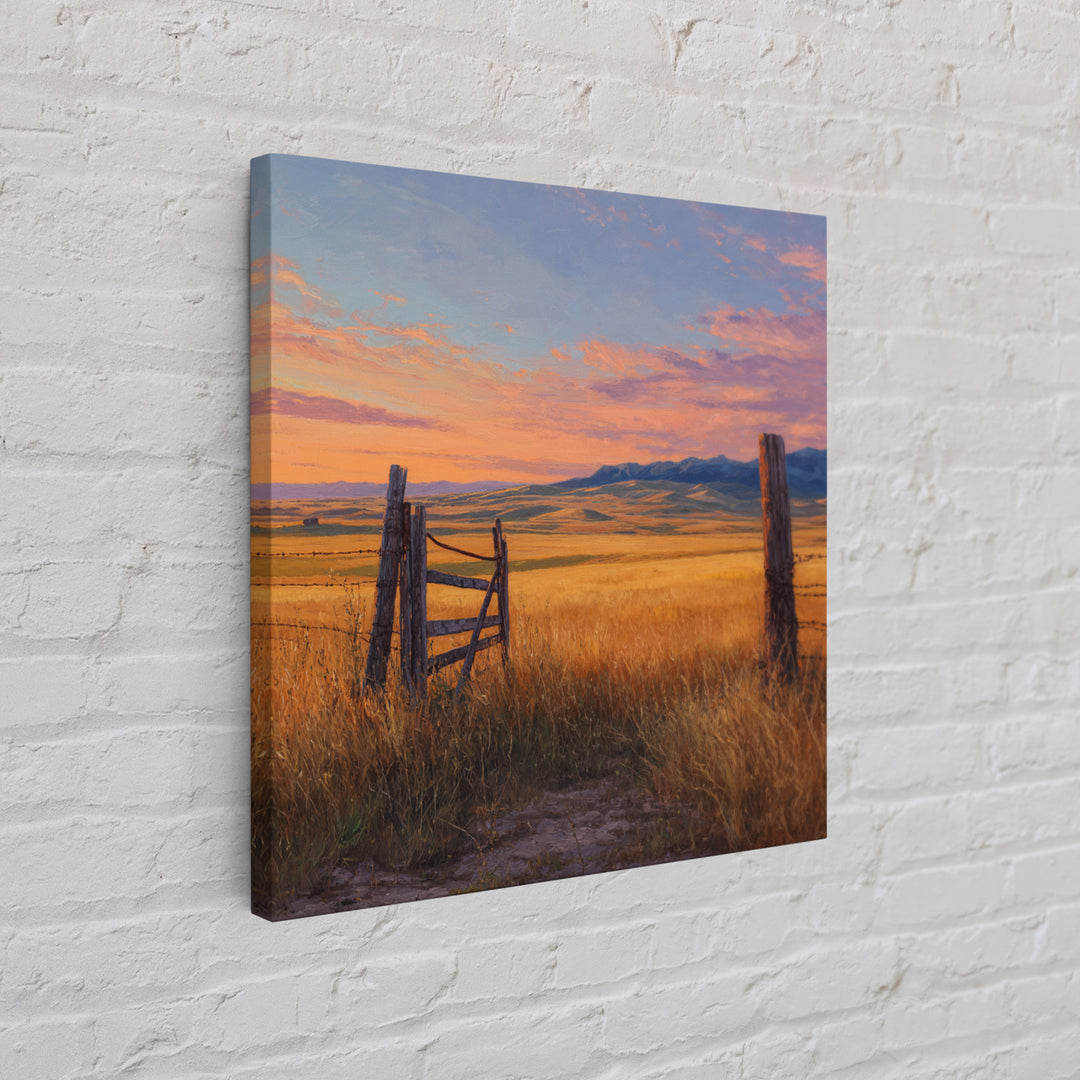 Golden Field Country Landscape Oil Painting Wall Art, Rustic Farm Sunset Hillside Canvas Print Home Decor