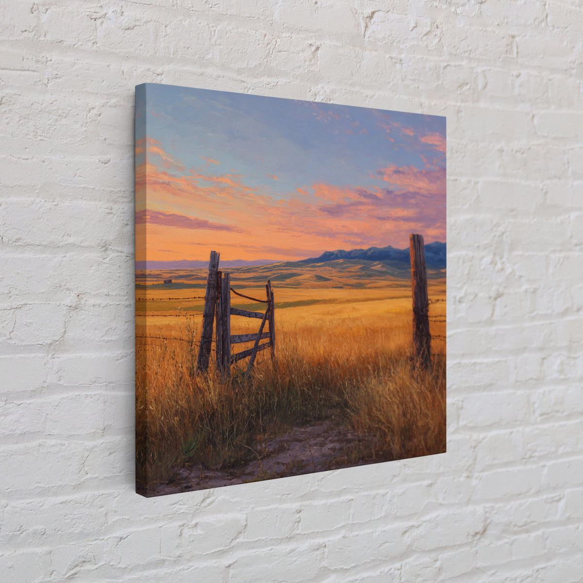 Golden Field Country Landscape Oil Painting Wall Art, Rustic Farm Sunset Hillside Canvas Print Home Decor