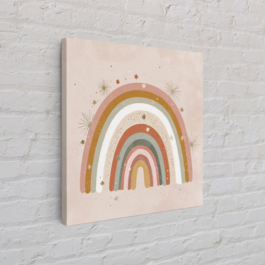 Muted Rainbow With Stars Canvas Print, Boho Nursery Wall Decor, Kids Room Art, Pastel Home Decor, Baby Shower Gift For Girl Nursery Decor