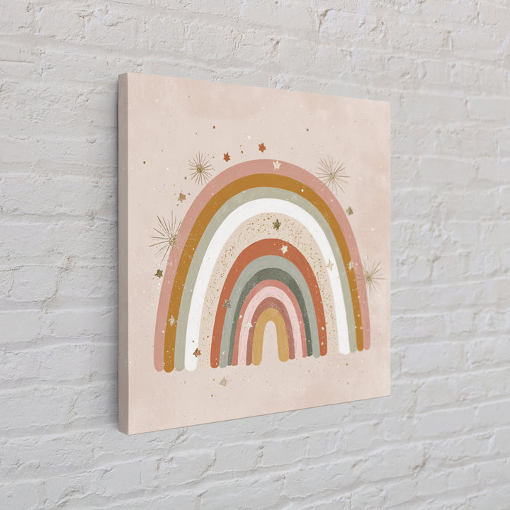 Muted Rainbow With Stars Canvas Print, Boho Nursery Wall Decor, Kids Room Art, Pastel Home Decor, Baby Shower Gift For Girl Nursery Decor