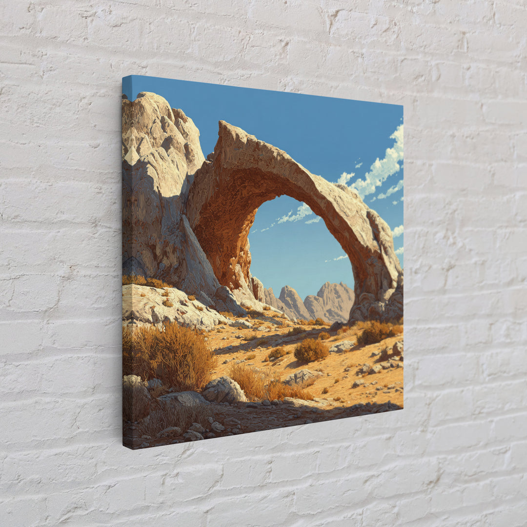 Sandstone Desert Arch Landscape Wall Art, Western Rock Formation Print, Modern Southwest Desert Decor Canvas Print