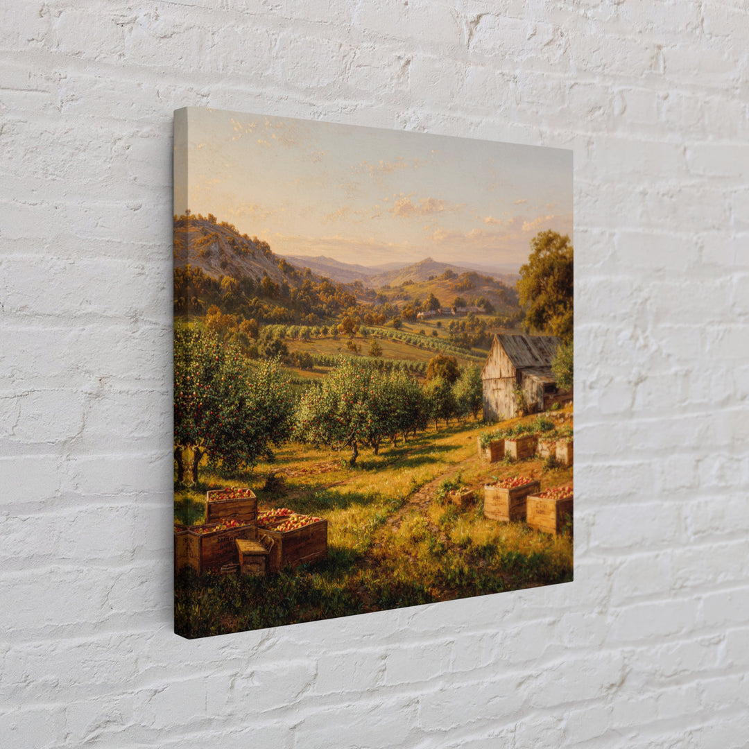 Golden Orchard Valley Landscape Painting Wall Art, Rustic Farm Harvest Print, Country Kitchen And Dining Room Decor