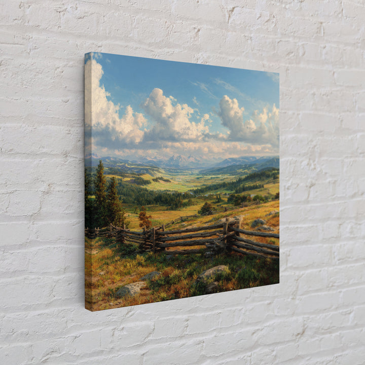 Wide Mountain Valley Landscape Wall Art, Rustic Country Canvas Print, Large Western Farmhouse Decor For Living Room