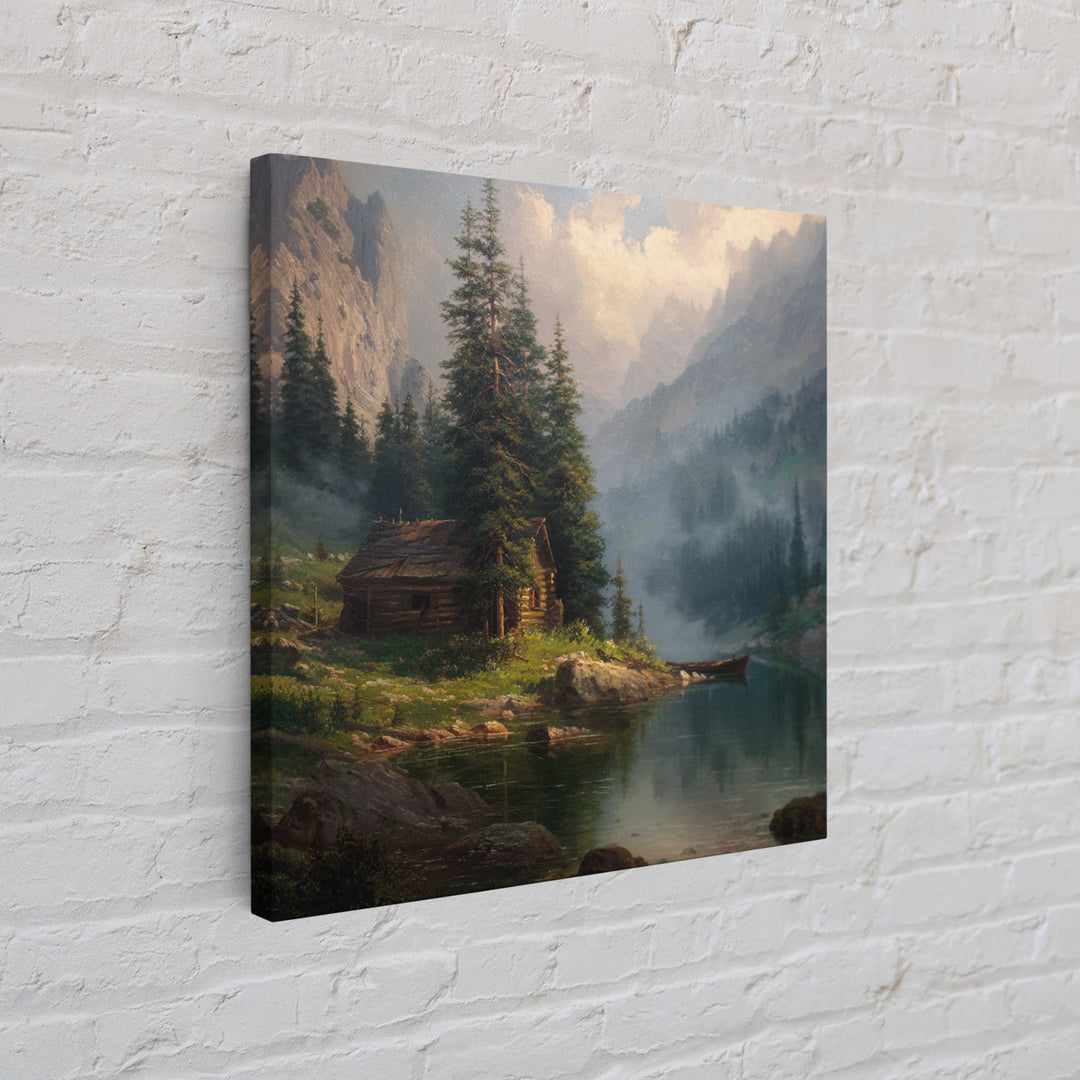 Mountain Cabin Lake Sunset Landscape Wall Art Rustic Nature Painting Home Decor Living Room Decor Canvas Print