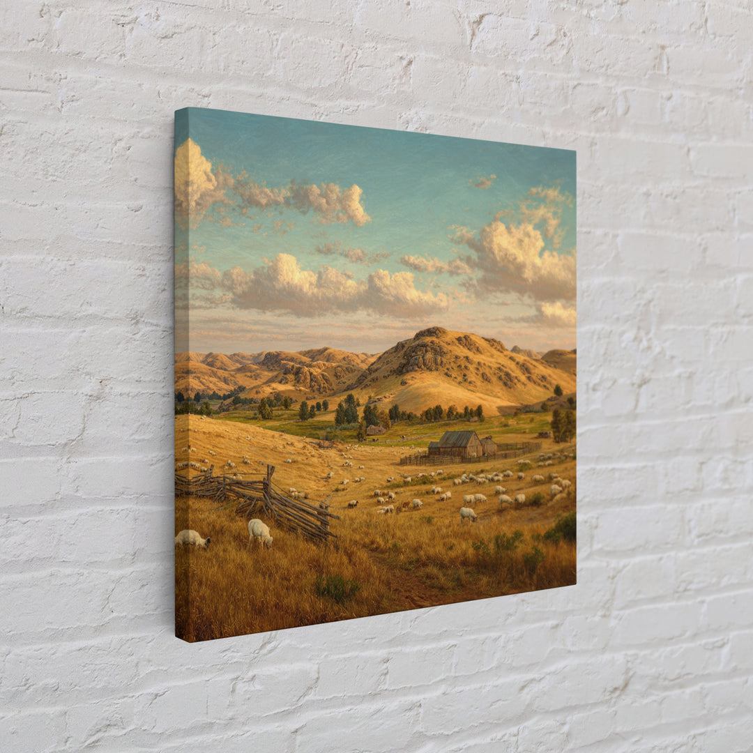 Golden Farm Landscape Wall Art, Rustic Country Pasture With Sheep, Large Wall Art Canvas Print For Farmhouse Home Decor