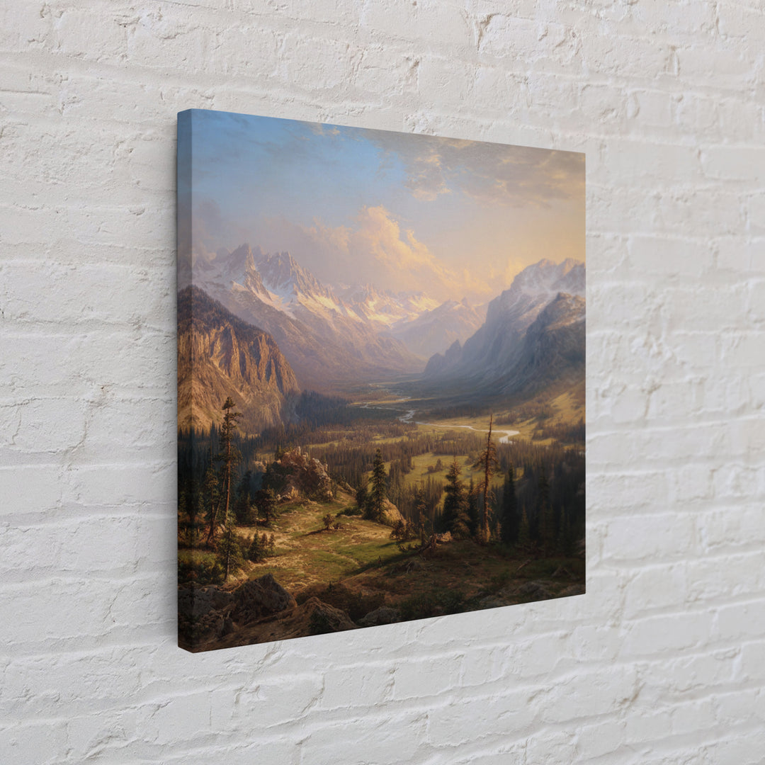 Majestic Mountain Valley At Sunrise Wall Art, Scenic Landscape Print, Nature Home Decor, Large Living Room Canvas Print