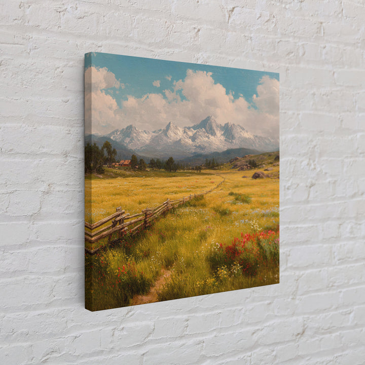 Sunny Alpine Meadow Landscape Wall Art, Wildflower Field Canvas Print, Country Farmhouse Decor, Mountain Nature Art