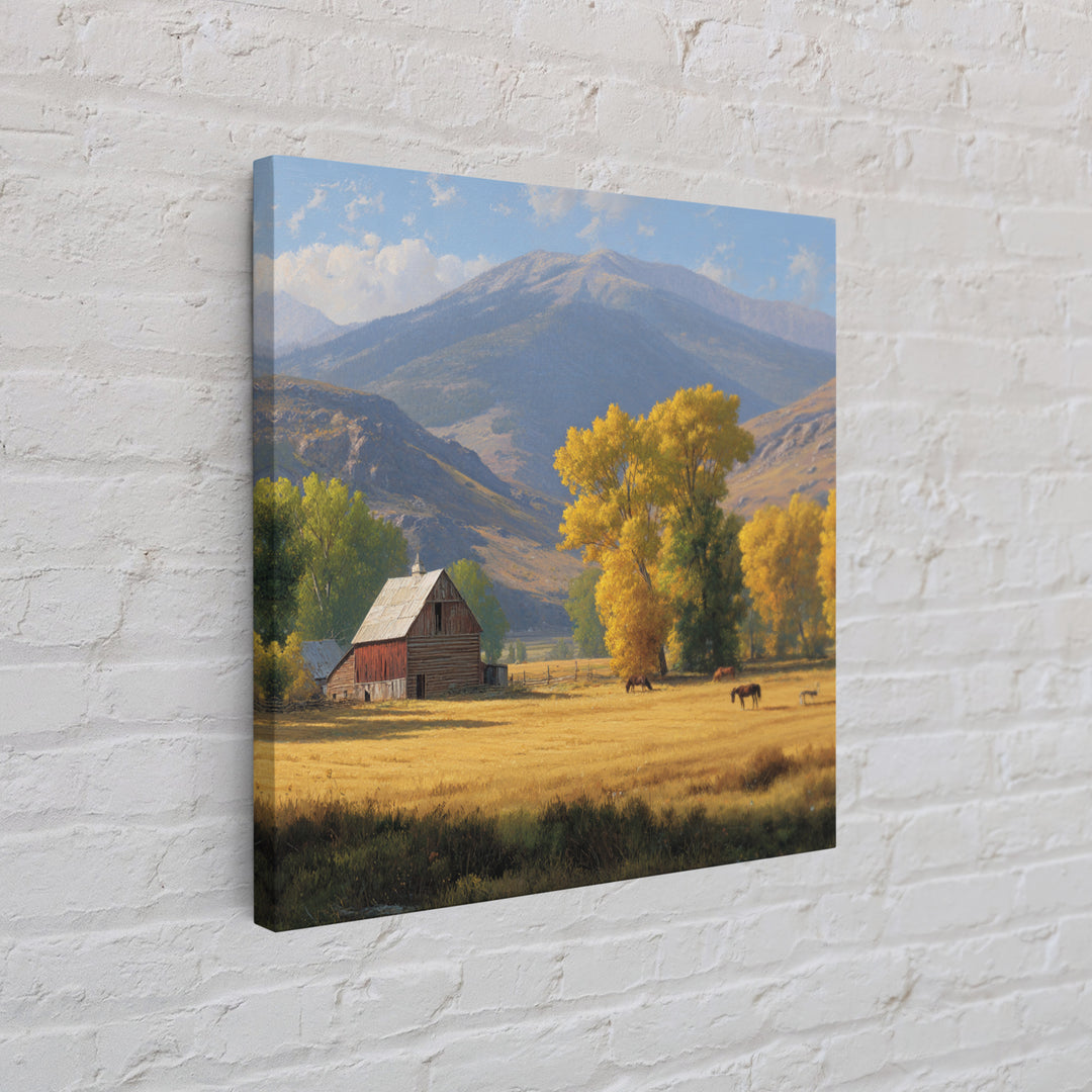 Golden Autumn Barn Landscape Wall Art Canvas Print Rustic Farmhouse Country Home Decor Large Landscape Art