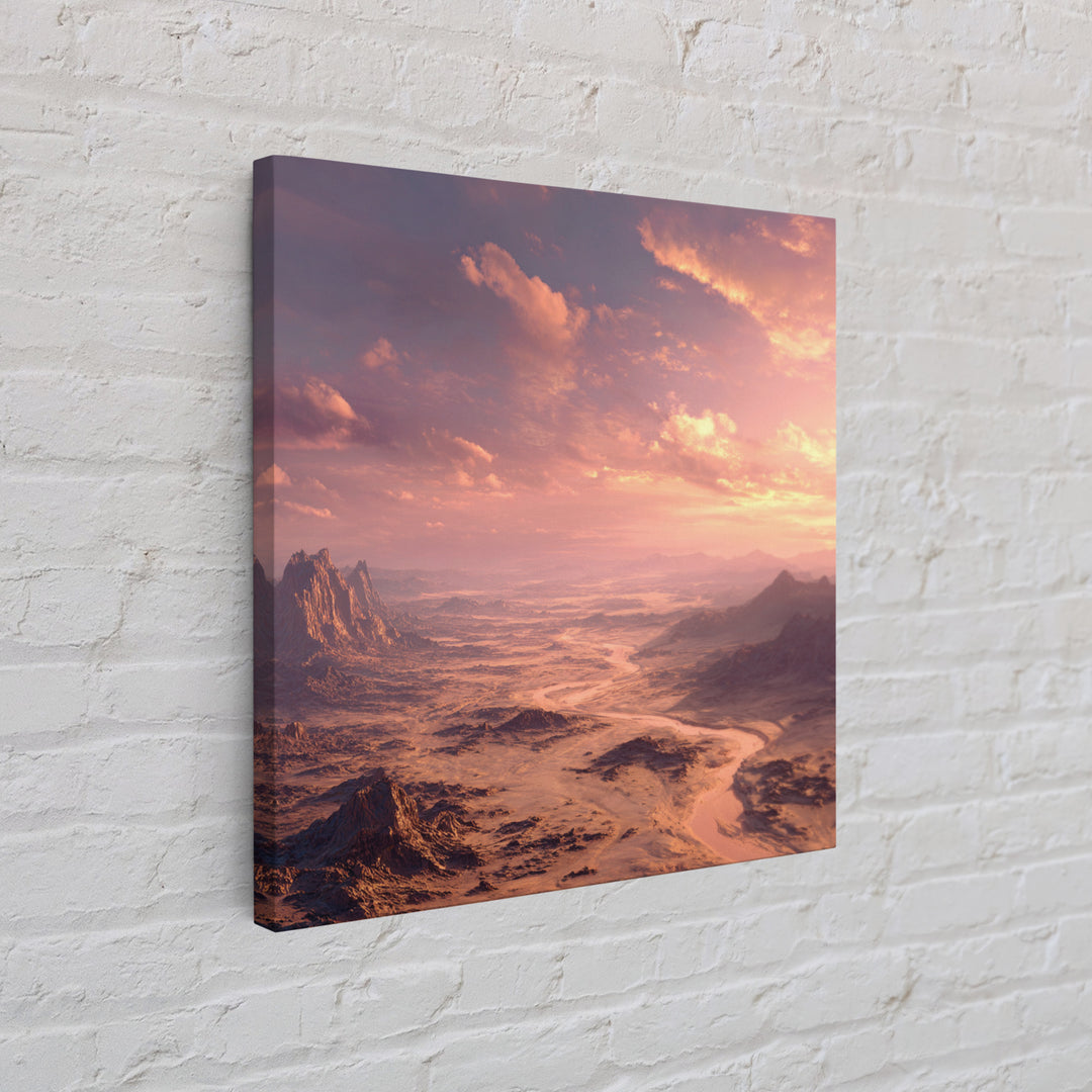Sunset Desert Canyon Landscape Wall Art, Dreamy Pink Sky Canvas Print, Modern Southwest Home Decor Artwork