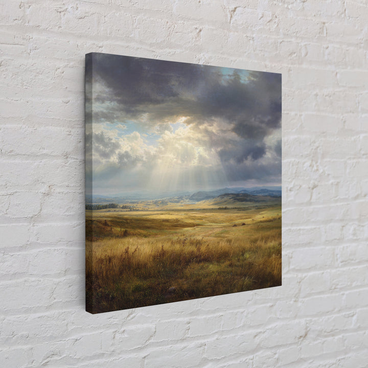 Sun Rays Over Golden Prairie Wall Art, Dramatic Western Landscape Canvas Print, Rustic Country Decor, Large Nature Living Room Art