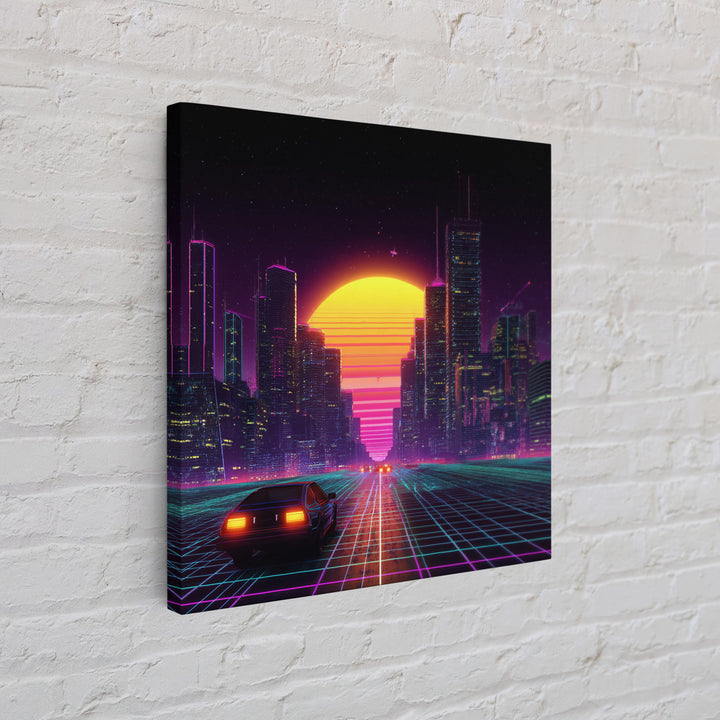 Retro Futuristic City Neon Sunset Car Driving 80s Vaporwave Wall Art Canvas Print Cyberpunk Decor Gaming Room Wall Art