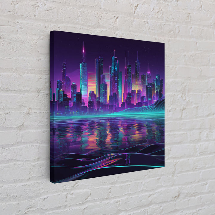 Neon Futuristic City Skyline At Night Wall Art Cyberpunk Landscape Canvas Print Modern Urban Home Decor Gaming Room Artwork