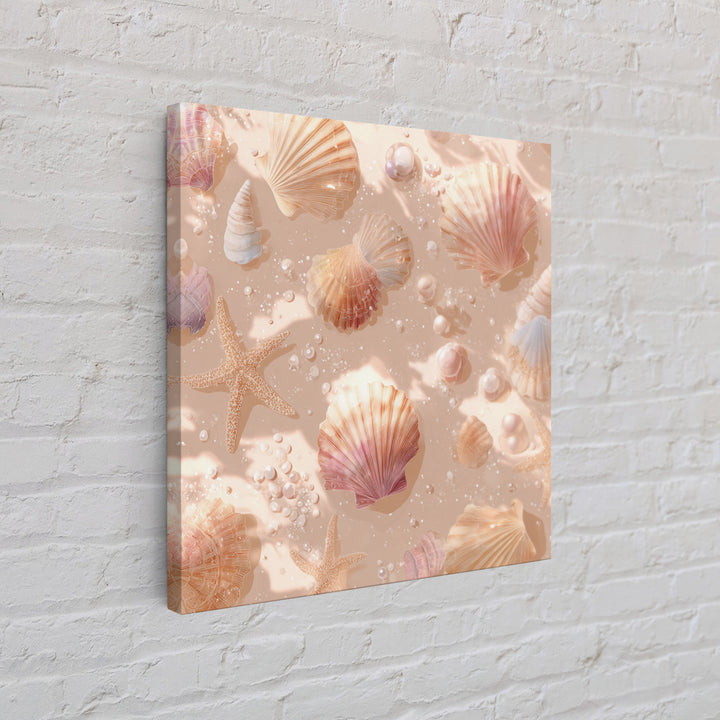 Blush Seashells And Starfish Canvas Print, Coastal Wall Art, Beach House Decor, Ocean Nursery Decor, Soft Nautical Decor