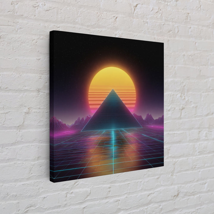 Retro Futuristic Pyramid Neon Sunset Landscape Wall Art Vaporwave Synthwave Painting Gaming Room Decor Canvas Print