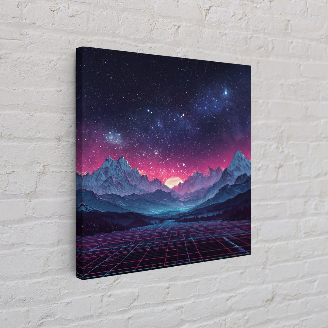 Neon Retro Mountains At Night Wall Art, Synthwave Landscape Print, Futuristic Gaming Room Decor, Vaporwave Aesthetic Wall Art