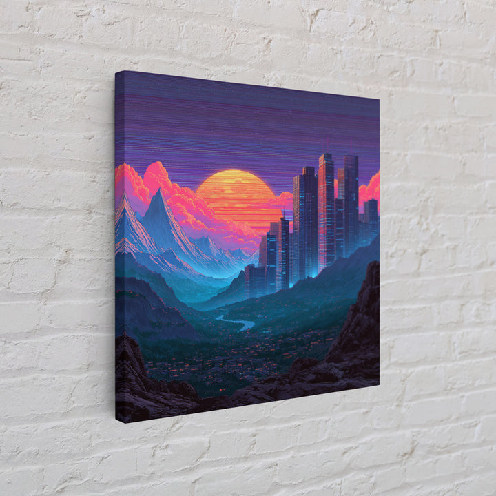 Cyberpunk City Neon Sunset Landscape Wall Art Futuristic Skyline Painting Gaming Room Decor Modern Wall Art Canvas Print