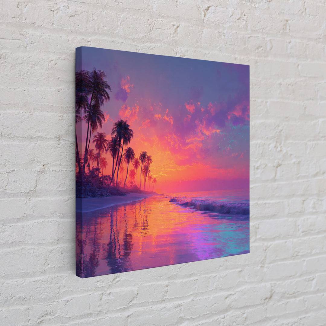 Dreamy Tropical Sunset Beach Wall Art, Colorful Coastal Ocean Canvas Print, Beach House Decor, Modern Coastal Art Print