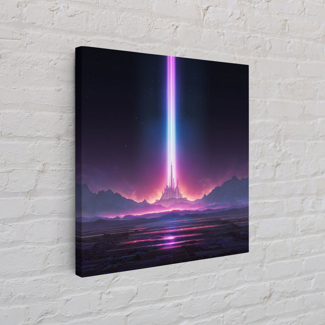 Futuristic Neon City With Beams Of Light Wall Art Canvas Print Modern Sci Fi Decor For Living Room