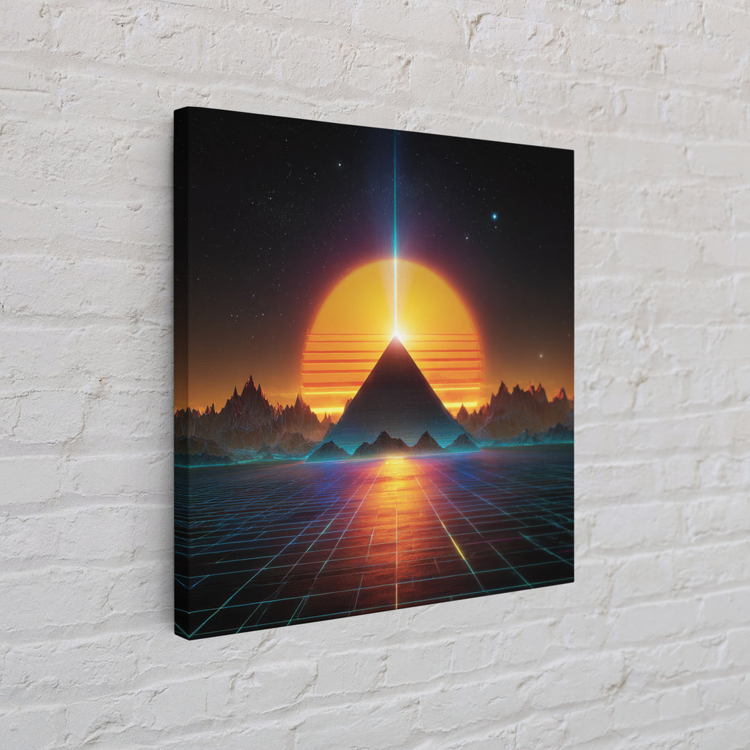 Retro Futuristic Pyramid Sunset Wall Art Neon Sci Fi Landscape Print Modern Abstract Art Print For Home Decor Living Room