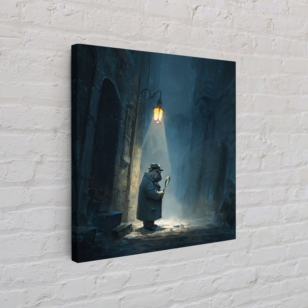 Noir Bulldog Detective Wall Art, Moody Animal Portrait, Dark Academia Decor, Whimsical Mystery Print, Office Wall Decor Gift