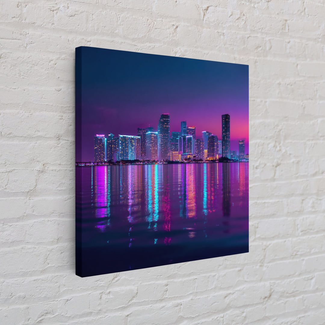 Neon City Skyline At Night Wall Art, Futuristic Urban Landscape Print, Cyberpunk Home Decor, Colorful Cityscape Canvas Print