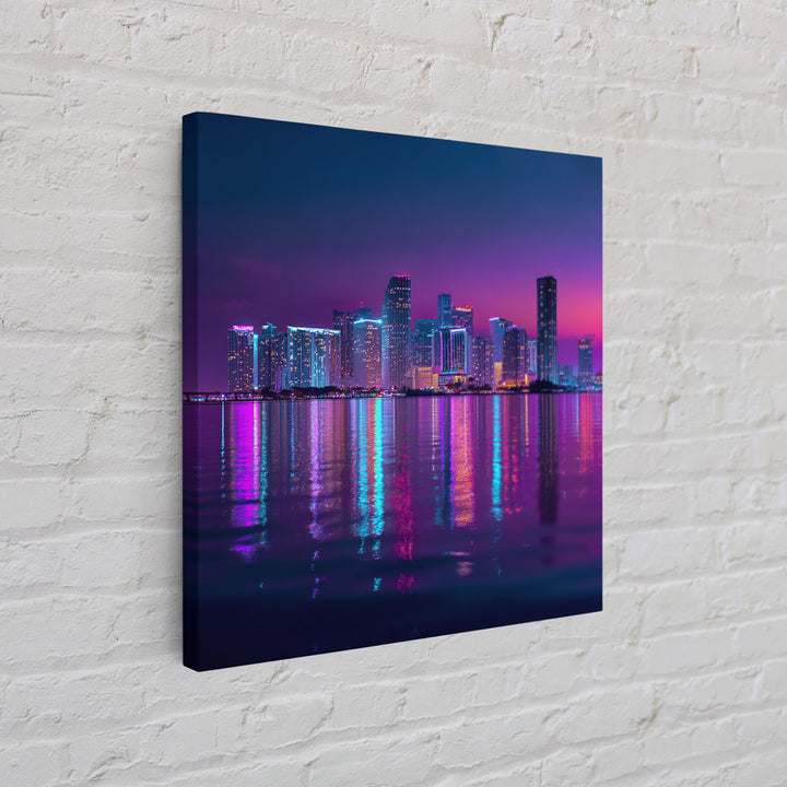 Neon City Skyline At Night Wall Art, Futuristic Urban Landscape Print, Cyberpunk Home Decor, Colorful Cityscape Canvas Print