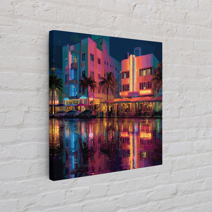 Modern Neon Cityscape At Sunset Urban Wall Art Framed Canvas Print For Contemporary Home Office Decor Gift