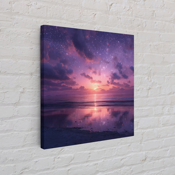 Dreamy Starlit Ocean Sunset Wall Art, Purple Night Sky Seascape Canvas Print, Calming Coastal Decor, Bedroom Artwork