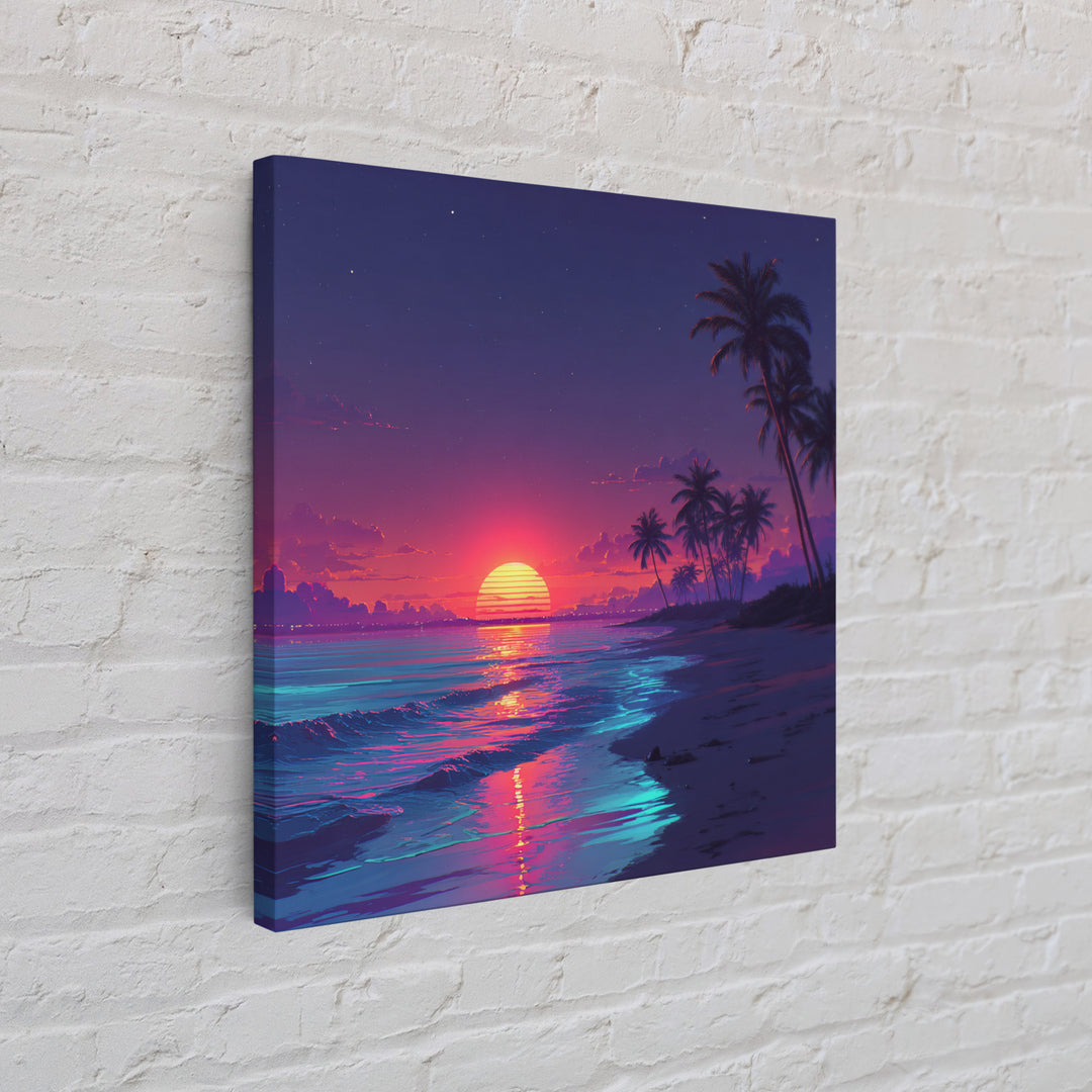 Vibrant Tropical Beach Sunset Wall Art Canvas Print Coastal Ocean Painting Summer Home Decor