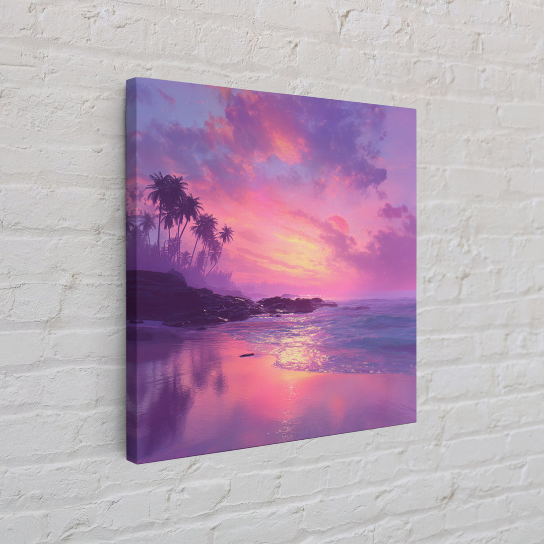 Dreamy Pink Ocean Sunset Wall Art, Tropical Beach Landscape Canvas Print, Pastel Coastal Home Decor For Living Room