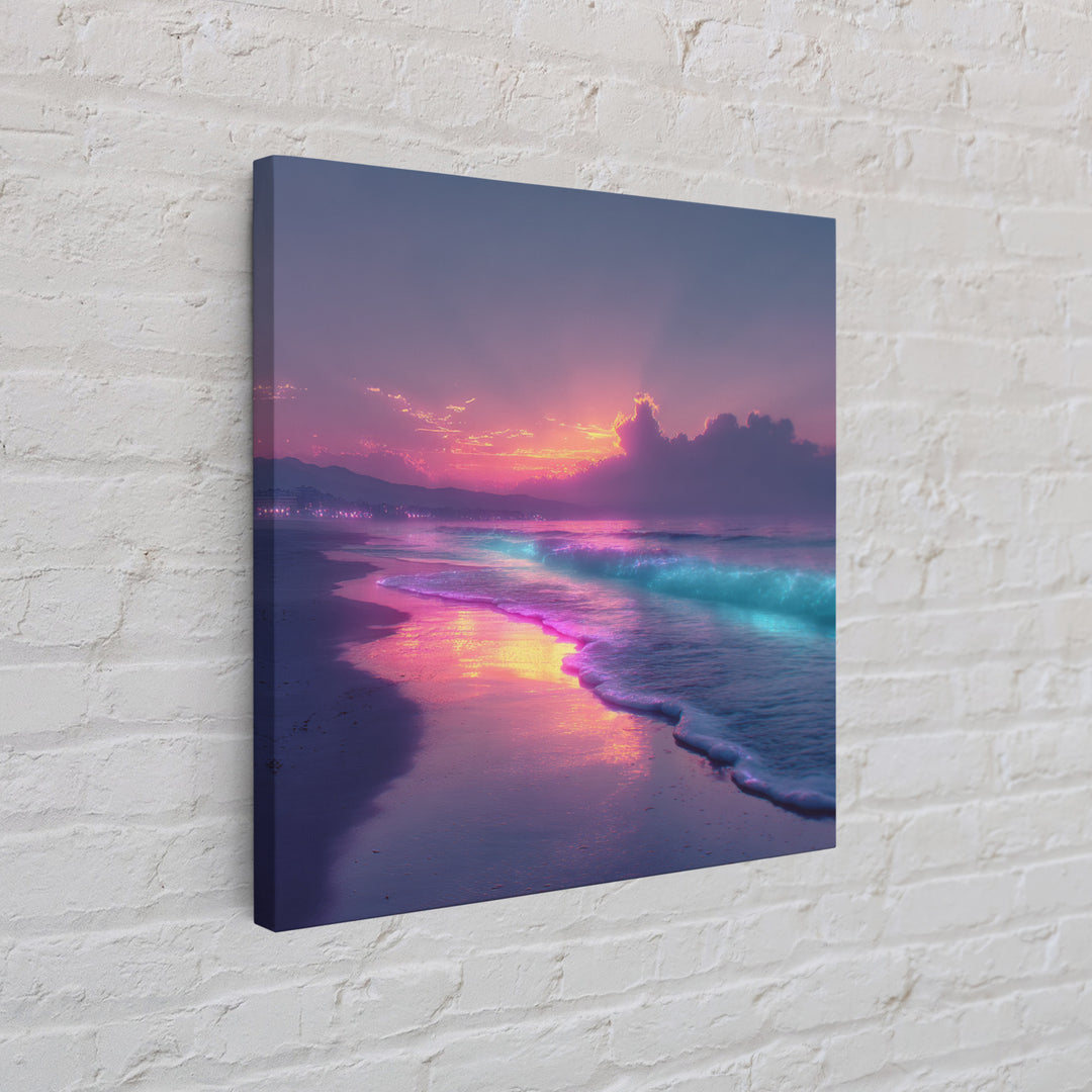 Vibrant Neon Ocean Sunset Landscape Large Wall Art Canvas Print Contemporary Coastal Home Decor