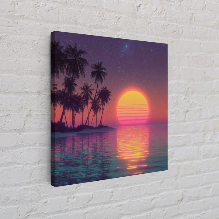 Neon Tropical Beach Palm Trees Retro Sunset Night Sky Wall Art Canvas Print Coastal Decor Bedroom Living Room Wall Art