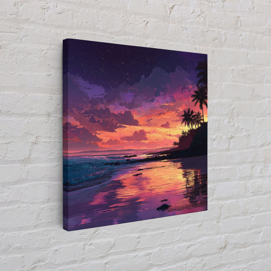 Vibrant Tropical Sunset Beach Wall Art, Colorful Coastal Ocean Painting Print, Summer Beach House Decor Living Room Wall Art