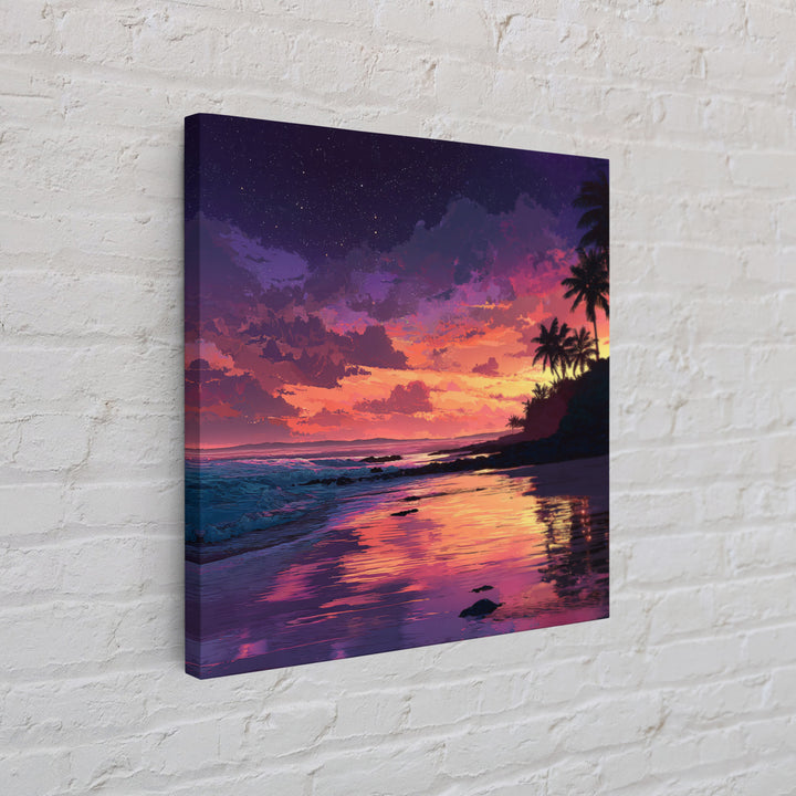Vibrant Tropical Sunset Beach Wall Art, Colorful Coastal Ocean Painting Print, Summer Beach House Decor Living Room Wall Art
