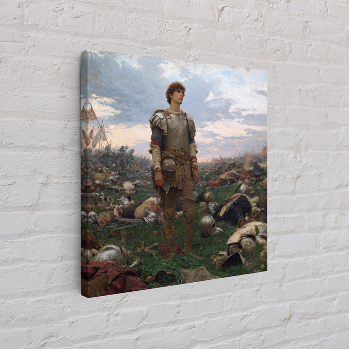 Young Knight Standing After Battle Wall Art, Medieval Warrior Oil Painting, Historical Landscape, Statement Decor, Gift For Him