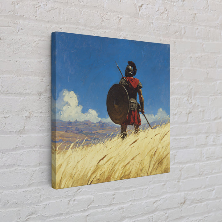 Spartan Warrior In Golden Field Framed Canvas Print, Ancient Greece Landscape, Masculine Wall Art, Western Office Decor Gift