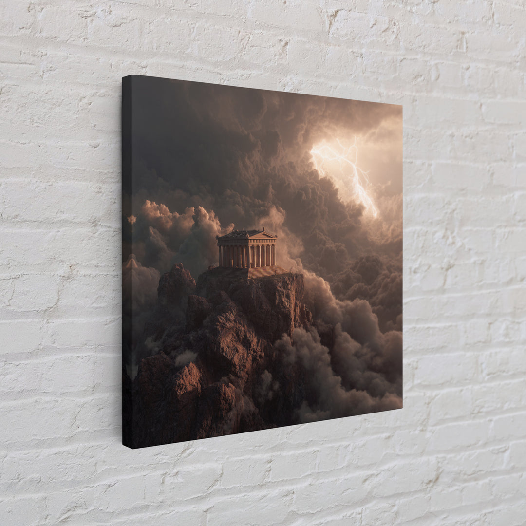 Mythic Greek Temple In Storm Clouds Wall Art, Dramatic Fantasy Canvas Print, Classical Decor, Mythology Art Gift For Him
