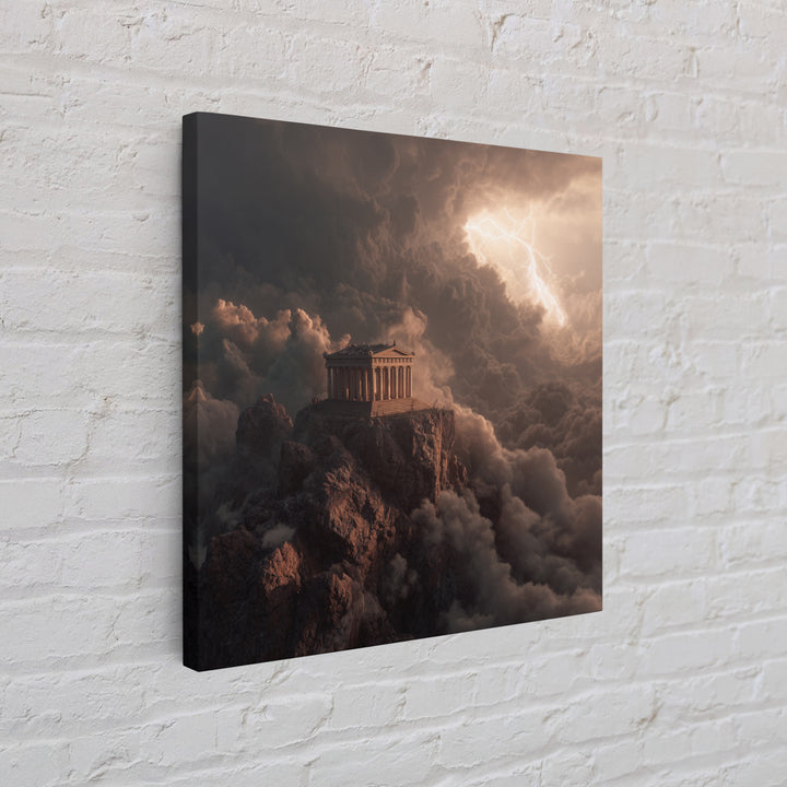 Mythic Greek Temple In Storm Clouds Wall Art, Dramatic Fantasy Canvas Print, Classical Decor, Mythology Art Gift For Him