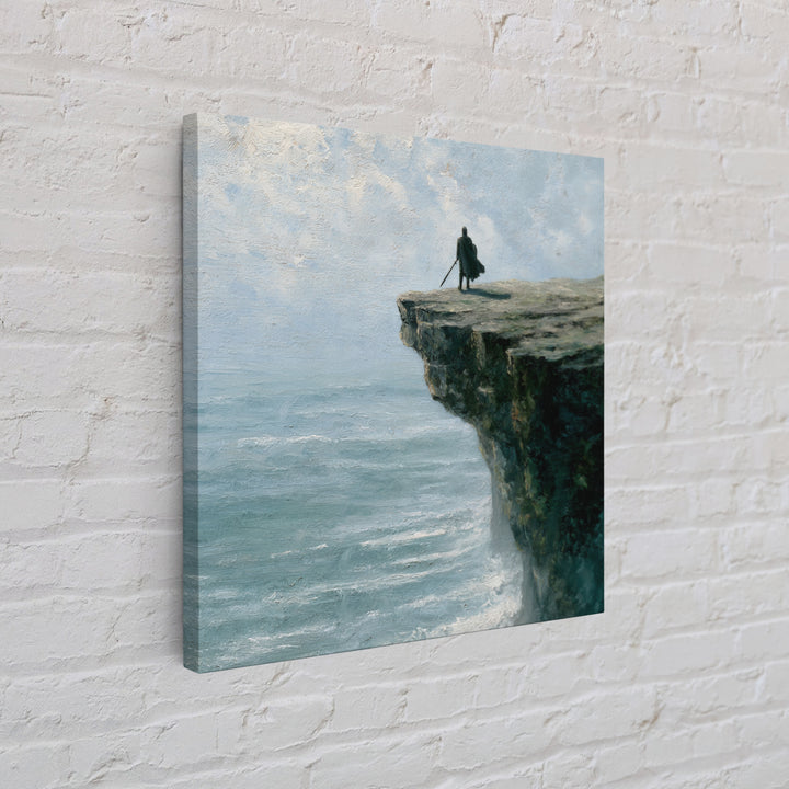 Lone Wanderer On Ocean Cliff Canvas Print, Moody Seascape Landscape Art, Coastal Fantasy Decor, Large Wall Art For Living Room