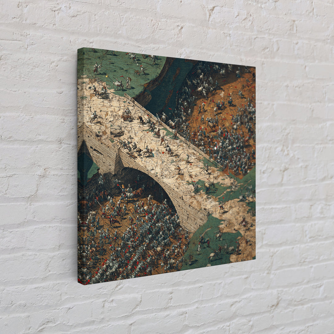 Epic Medieval Battle On Stone Bridge Wall Art, Historical Art Print, War Scene Canvas Print, Game Room Decor, Gift For Him