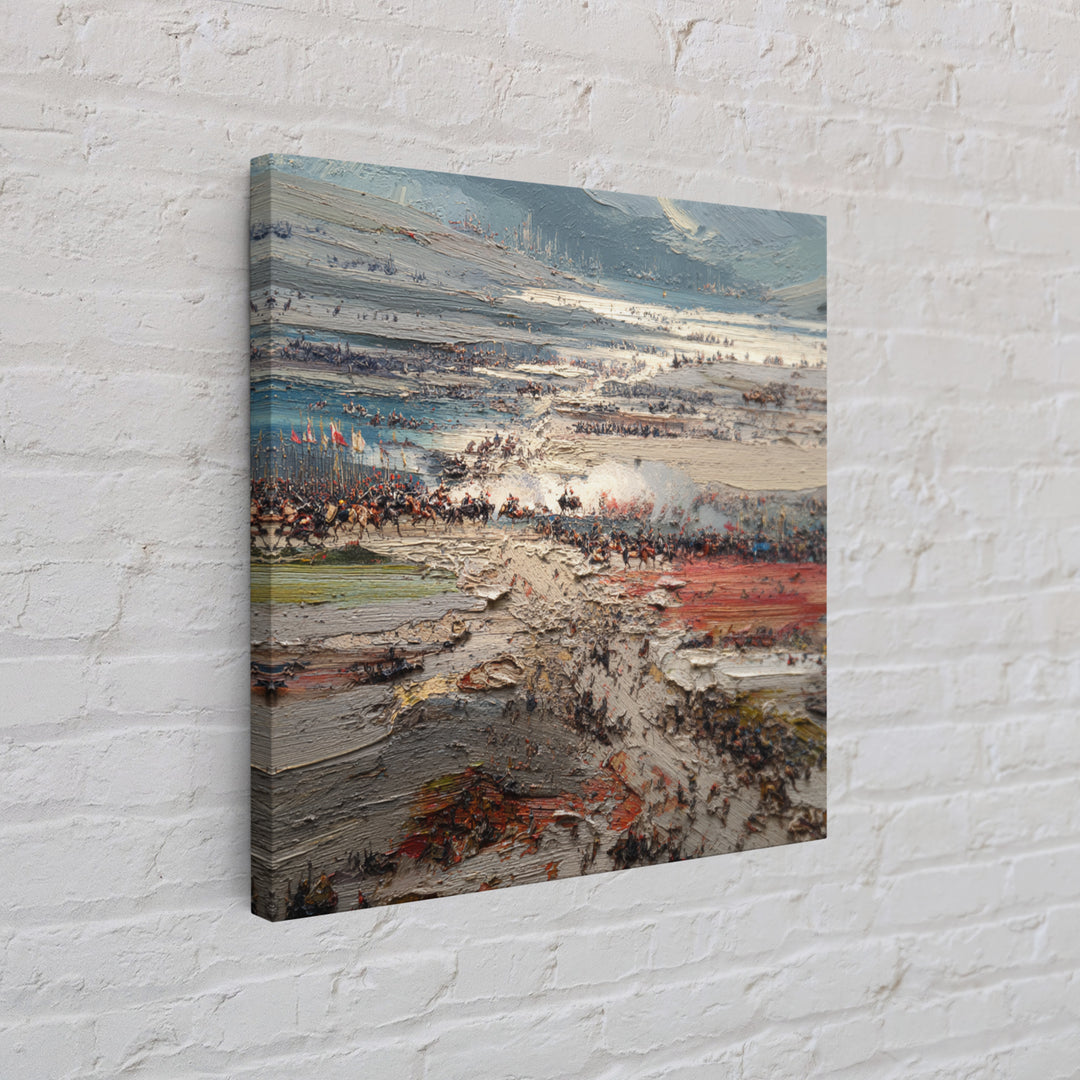 Epic Ancient Battlefield Impasto Landscape Wall Art, Historical War Painting, Large Canvas Decor, Dramatic Living Room Art