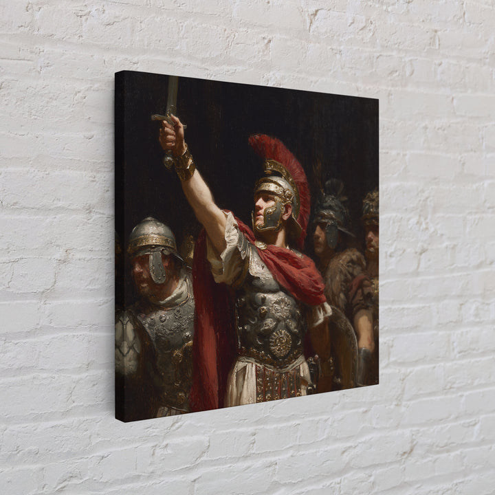 Roman Centurion Raising Sword Wall Art, Classical Warrior Oil Painting, Ancient Rome Decor, Historical Framed Canvas Print
