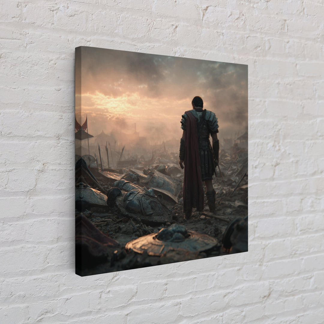 Lone Roman Soldier After Battle Wall Art, Cinematic Canvas Print, Ancient History Decor, Masculine Office Art Gift For Him